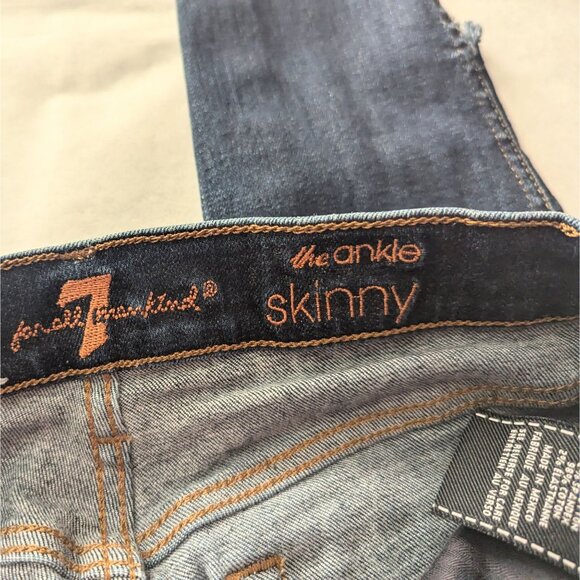7 For All Mankind Ankle Skinny Jeans 24 Distressed Hem Dark Wash - Picture 4 of 11